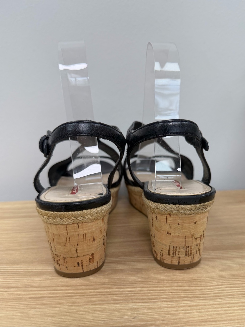 Vintage Prada Black Leather Wedge Sandals with Cork Platform 3XZ144 SZ 39.5 - Picture 5 of 9
